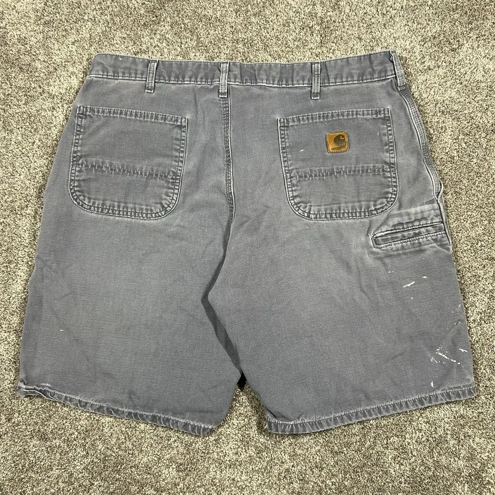 Vintage Carhartt Canvas Carpenter Shorts 36 Faded Grey Distressed Paint Splatter